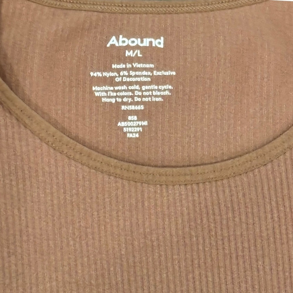 Abound Womens Ribbed Seamless Short Sleeve Top Brown Crew Neck‎ AB500279MI M/L